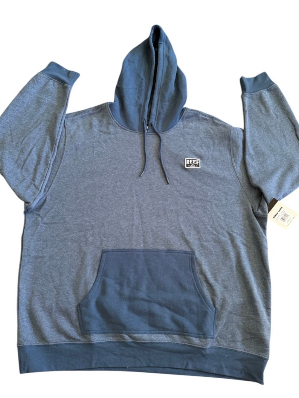 Reef NWT Station‎ Pullover Hoodie Mens XXL Blue Heathered Logo Fleece Sweatshirt